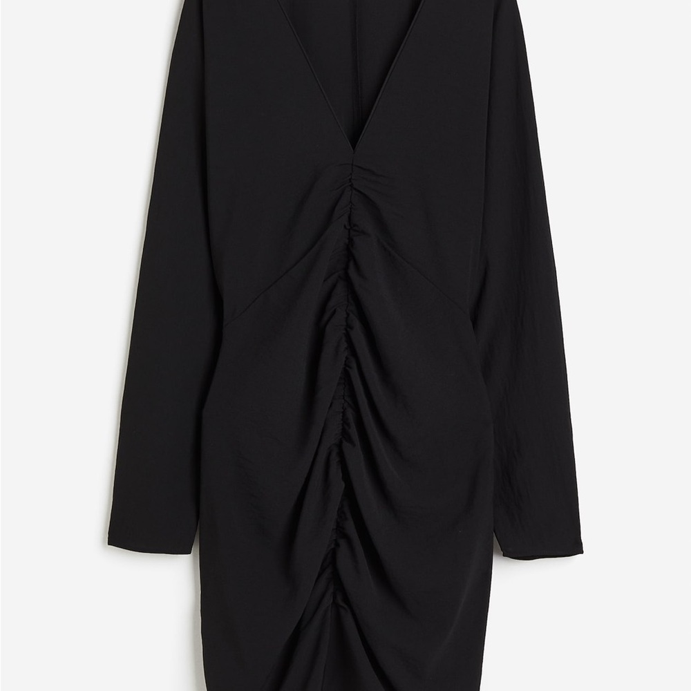New H&M GATHERED DRESS BLACK‎ OFFICE PROFESSIONAL XL MIDI